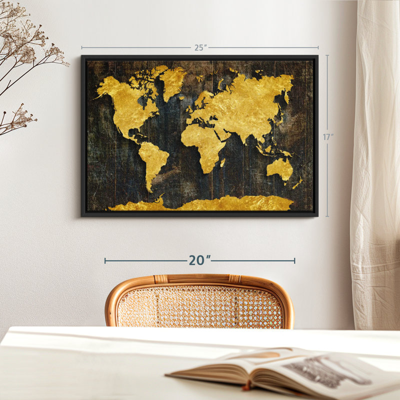 " Refined Gold World Map Canvas Print ", 17" H x 25" W