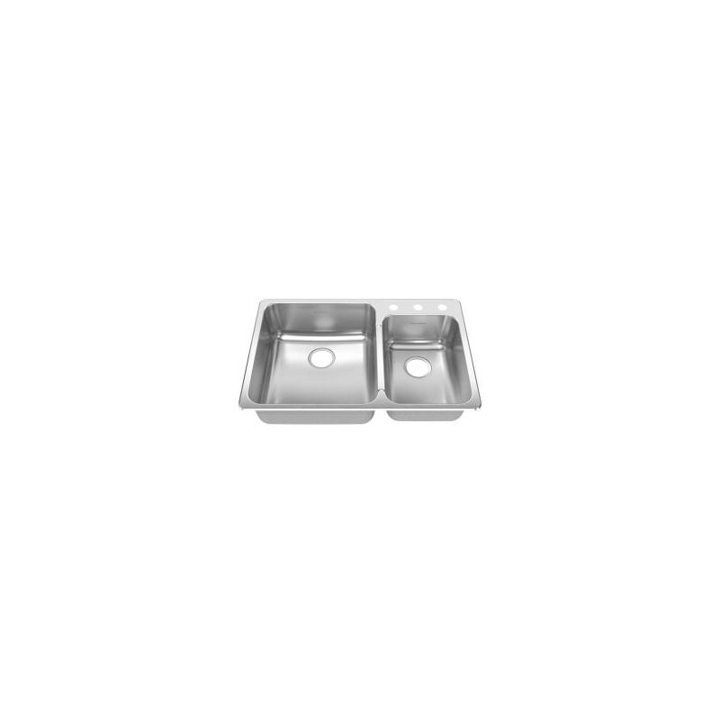 Évier de cuisine encastré en acier inoxydable à double cuve 33,38 X 22 po en satin brossé, 3 trous