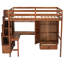 Lit mezzanine double de couleur noyer avec bureau intégré, étagères à livres, armoire et station de recharge. Le bureau est doté de deux prises de courant alternatif, d'un port de type C. L'escalier offre du rangement. Fabriqué à partir de-1573648009