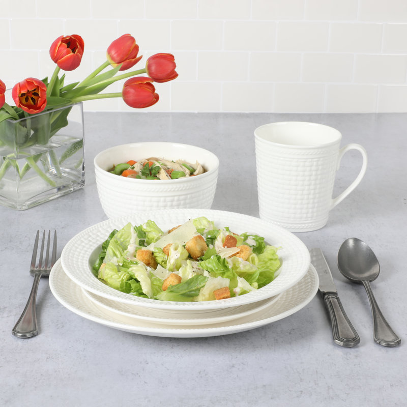 White Basket Weave Porcelain Dinnerware Set, Service for 6