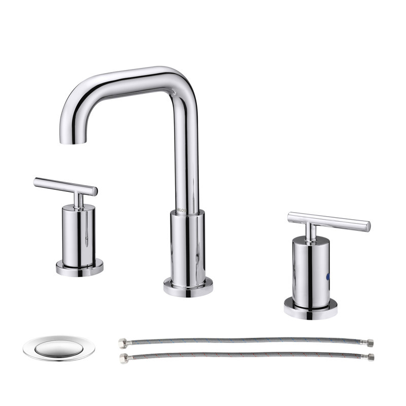 Robinet de salle de bain surdimensionné à 2 poignées avec conduites d'alimentation en eau, Chrome poli