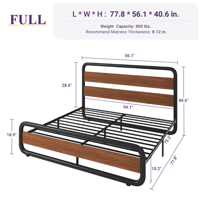 Taishima Metal Platform Bed, Full / Double, Black/Brown