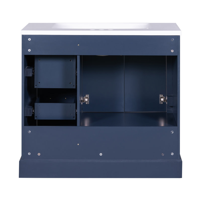 Meuble-lavabo simple 36 po avec plateau en résine Kentrez, Bleu marine