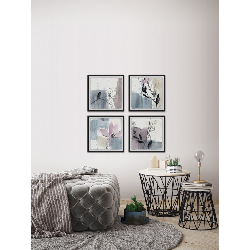 « fleur lines », ensemble de 4 reproductions de peintures à l’aquarelle encadrées, H 32 po x l 32 po x P 1,5 po