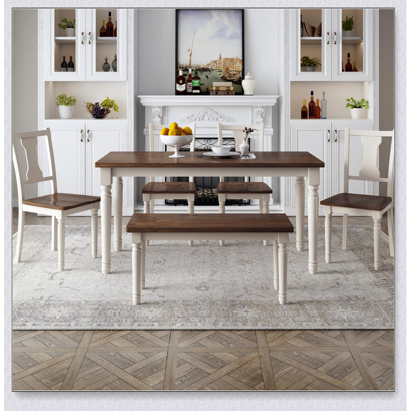 6-Piece Dining Set Wooden Table and 4 Chairs with Bench for Dining Room