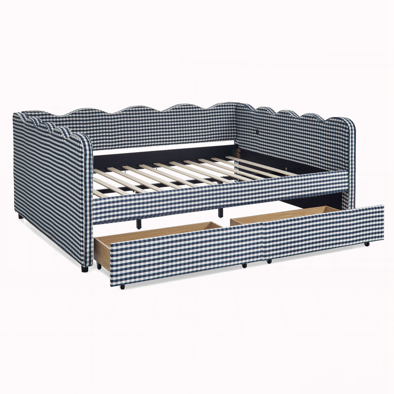 Queen Size Cozy Gingham Daybed, Navy Blue
