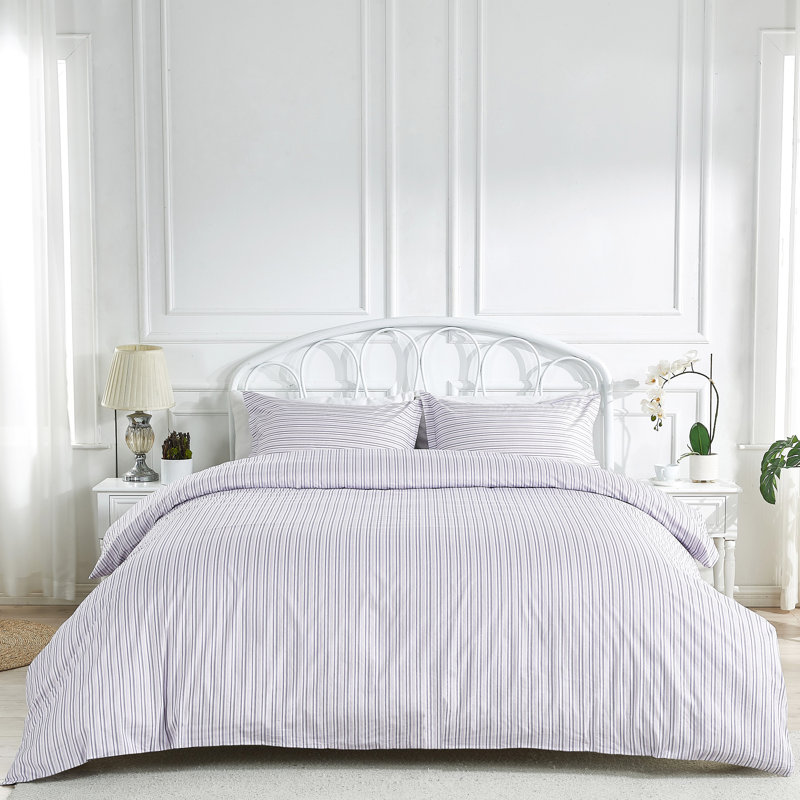 Ensemble de couette à rayures, Mauve, Grand lit