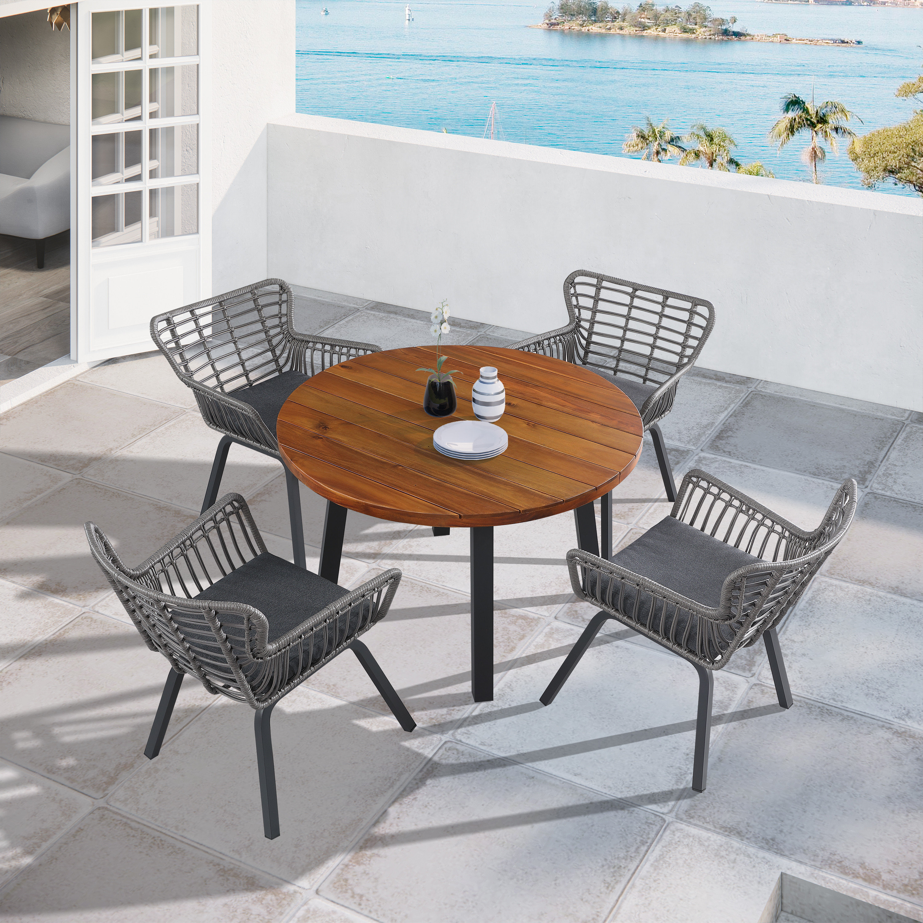 Bridges Beach Outdoor Love/Chairs/Table Set (Set of 4)