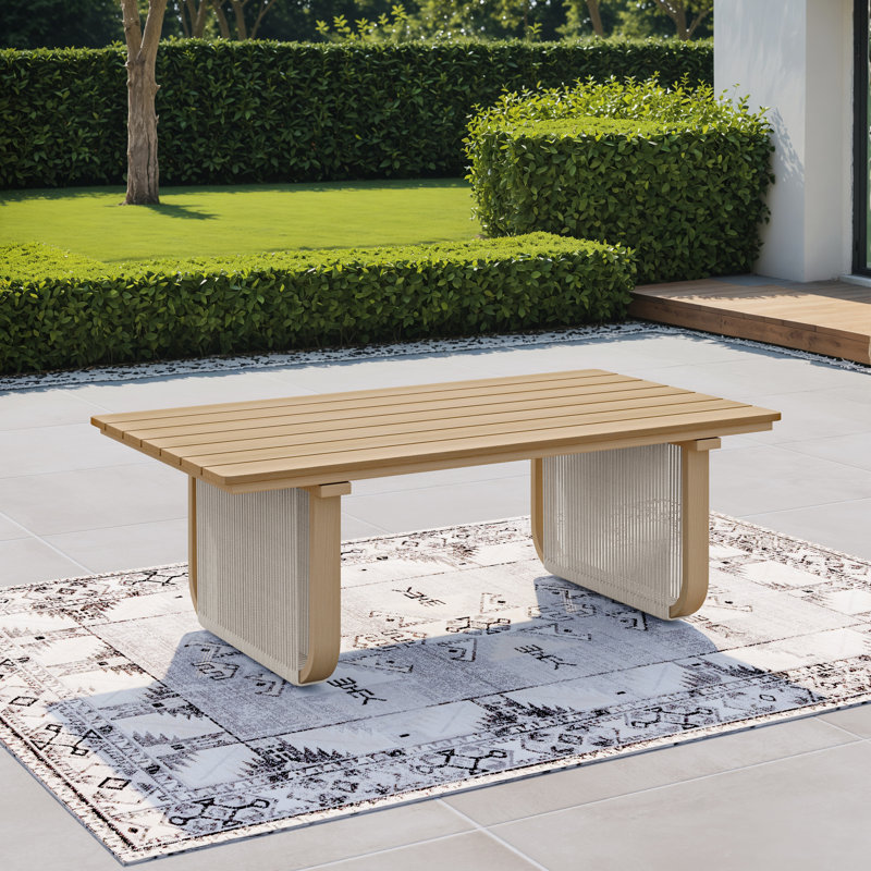 Table basse rectangulaire en aluminium et PEHD en osier, Beige