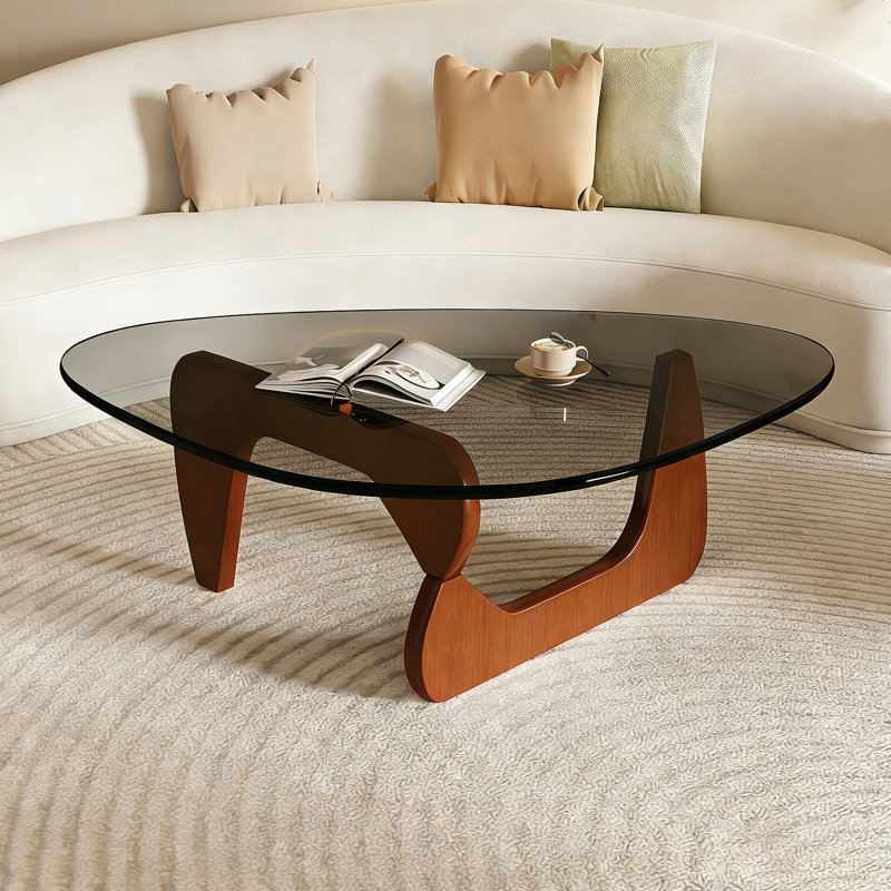 Table basse moderne en verre de style moderne Mid-Century, tables basses élégantes de 35,8 po x 25,6 po x 15,7 po, noyer