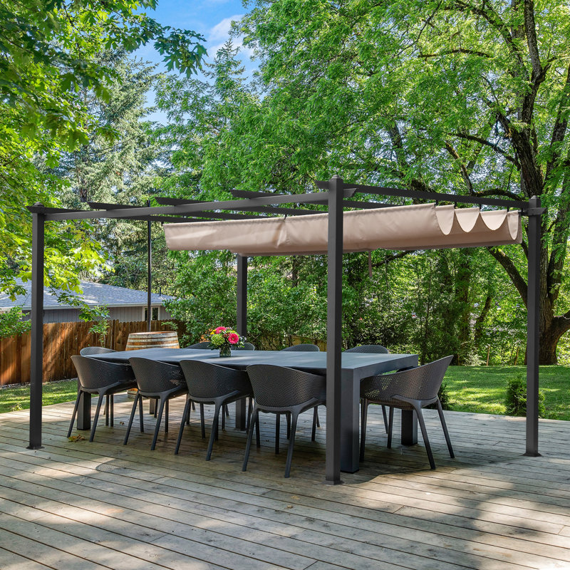 13 Ft. W x 10 Ft. D Metal Pergola with Canopy, Taupe