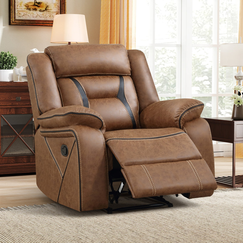 Rohan 39.4" Wide Modern and Overstuffed Faux Leather Manual Wall Standard Recliner, Brown