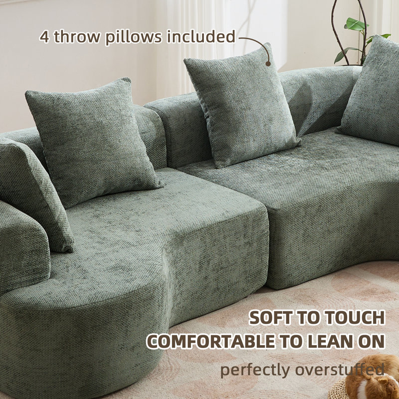 106.3‘’curved Sectional Sofa, Boucle Fabric Sectional Sofa Couch, Fabric Upholstery Couch For With Pillows For Living Room Office,apartment No Assembly Required