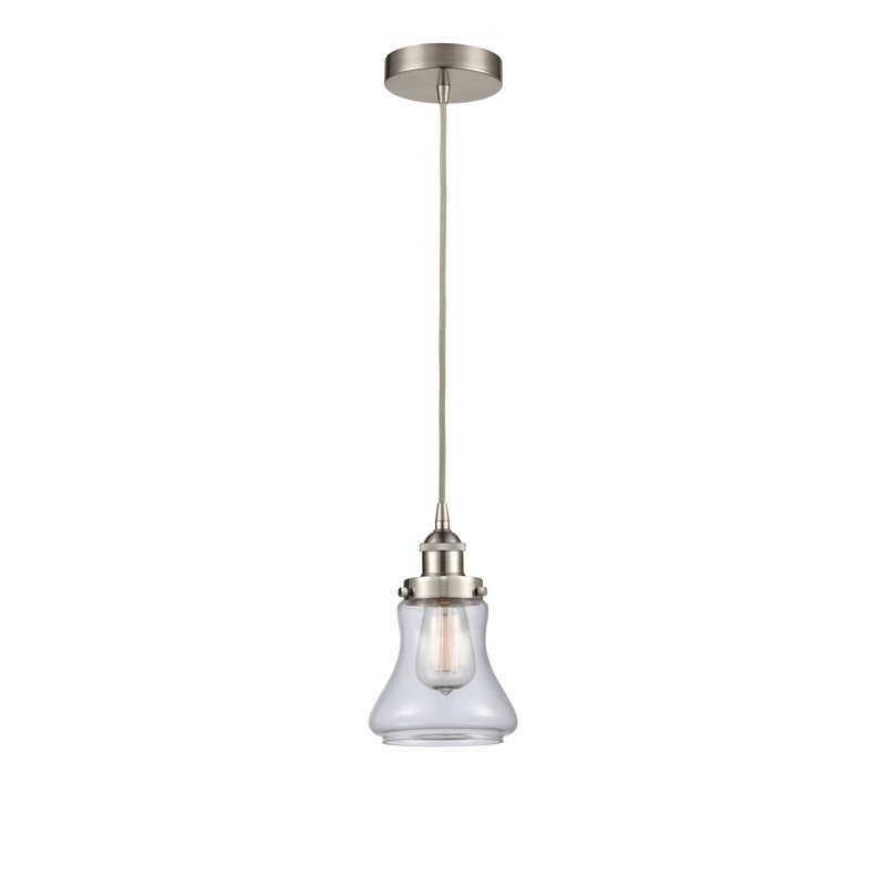 Luminaire suspendu en forme de cloche à 1 lumière Cahuilla, Transparent, Nickel satiné brossé