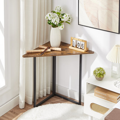 Anari 25.59'' Tall Metal Frame Side End Table Small Desk Wood Top Living Room Corner Console Table