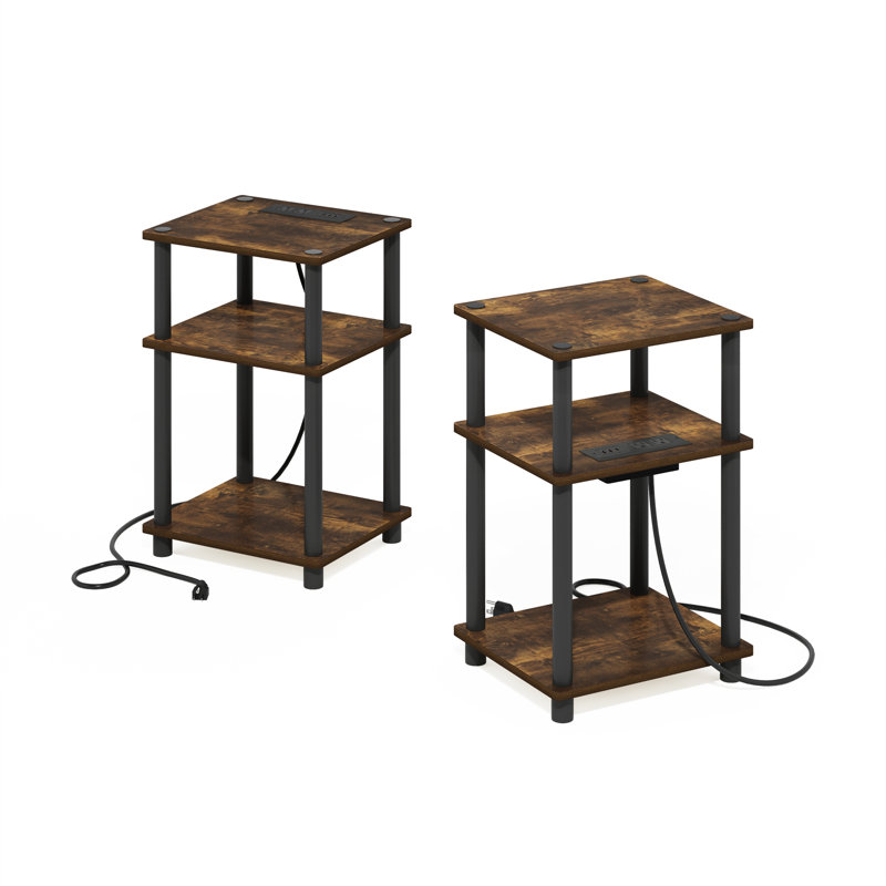 Kaneshia End Table Set, Amber Pine/Black