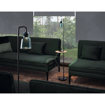 51.57'' Ebony Black LED Tray Table Floor Lamp with USB