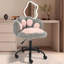 Chaise de coiffeuse à roulettes motif patte de chat - Chaise de maquillage/travail pivotante à 360° et réglable en hauteur, sans accoudoirs - Chaise d'ordinateur à roulettes mignonne en tissu rembourré pour petits espaces - Couleur : Gris et rose-908288190