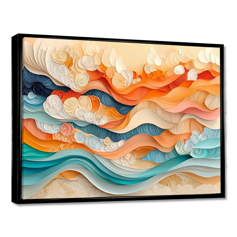 Abstrait corail vagues océaniques de l'éternité IV - art mural corail, H 12 po x l 20 po, Impression encadrée flottante, Noir