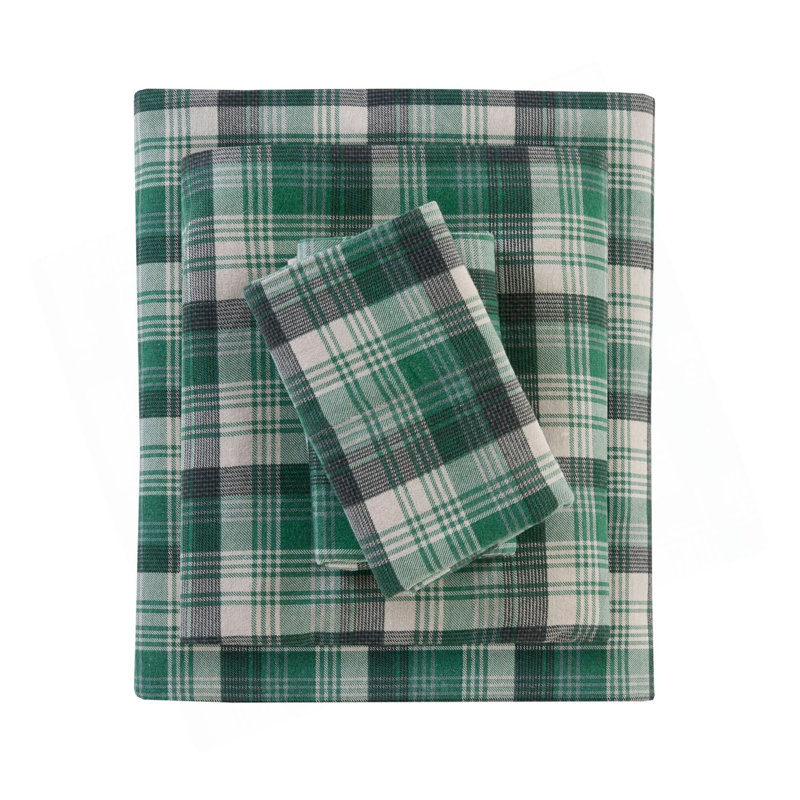 4 PCS Sheet Set Green Plaid, Twin Coverlet / Bedspread + 3 Additional Pieces