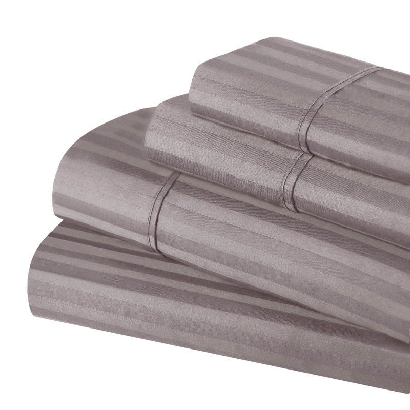 Twin XL Gray Egyptian Cotton Deep Pocket Stripe Sheet Set