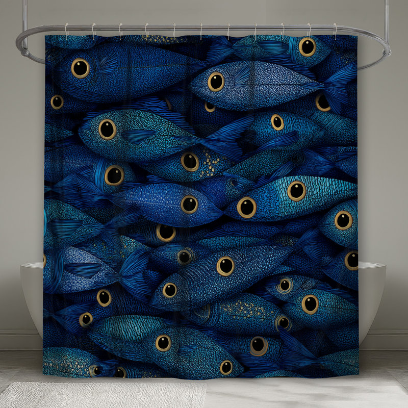 Rideau de douche poisson - décor de salle de bain animalier plage côtière, 70in W x 72in H