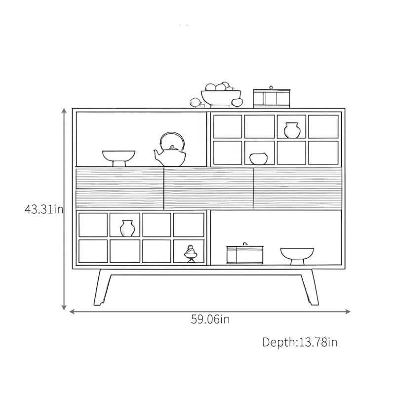 Buffet Simple Art Style, H 43,31 po x l 59,06 po x P 13,78 po