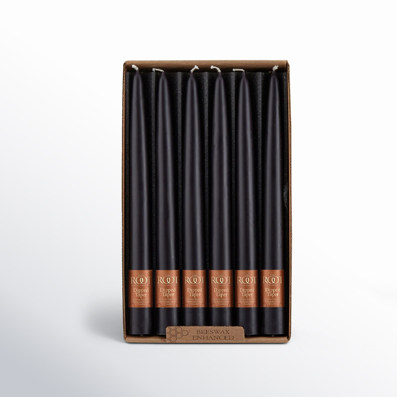 Root Candles Unscented Taper Candle Set, Black, 9" H x 0.88" W x 0.88" D