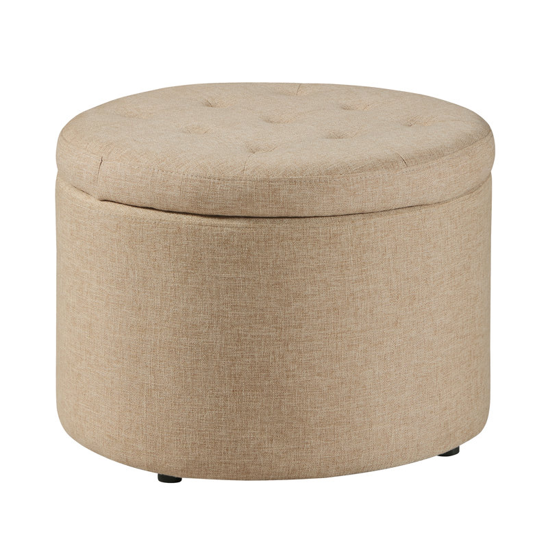 Repose-pieds de rangement rond capitonné de 22 po Stansell, Tissu tan