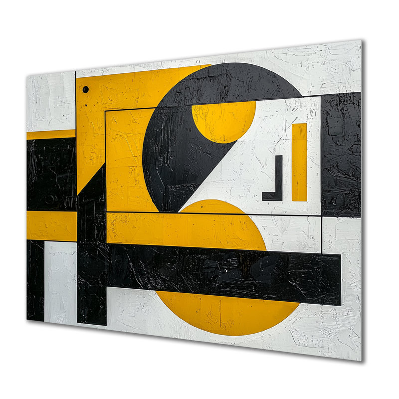 Geometric Pulse Of Yellow And Black Paint II - Abstract Metal Decor, Geometric Metal Print, 24" H x 32" W x 0.84" D