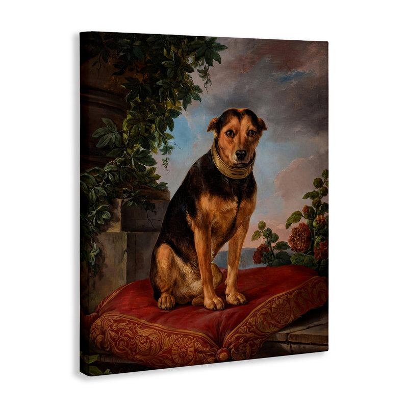 Chien historique sur toile, par Lil 'Rue, H 48 po x l 36 po