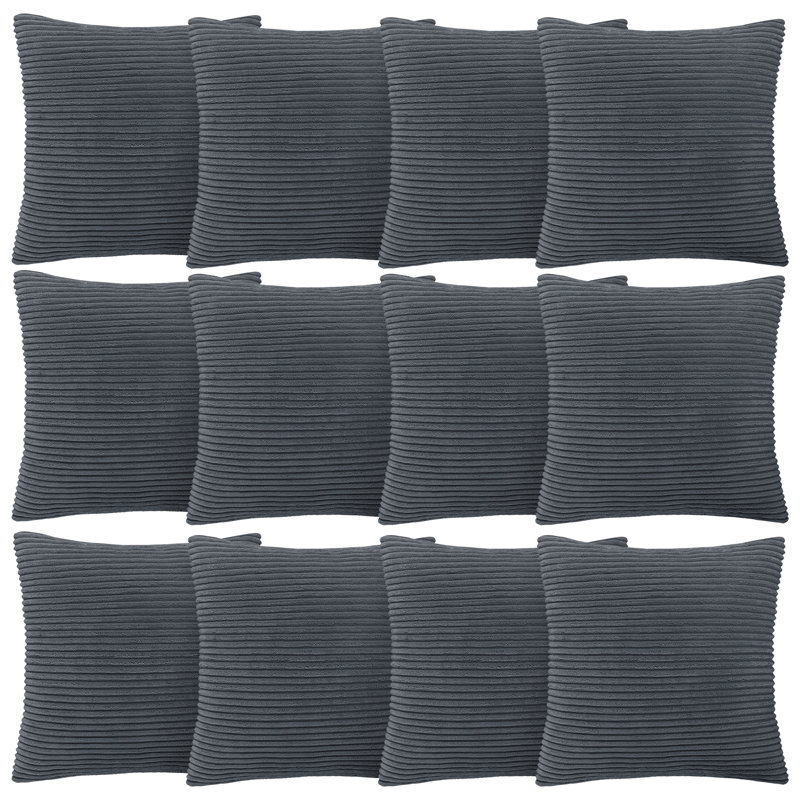 Aspire Homeware Striped Square Velvet Cushion Cover, Pack of 12, Grey