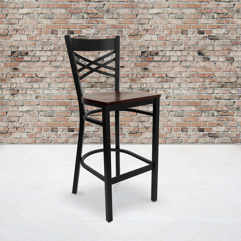Cyrille 'X'' Back Metal Restaurant Barstool, Mahogany, 1