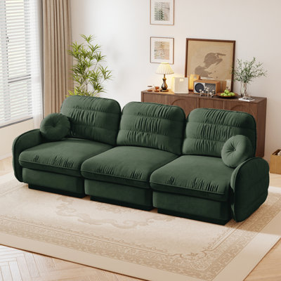 105" Wide Modern Cloud Sofa 3-Seater, Chenille with Quilted Backrest, for living room, Green