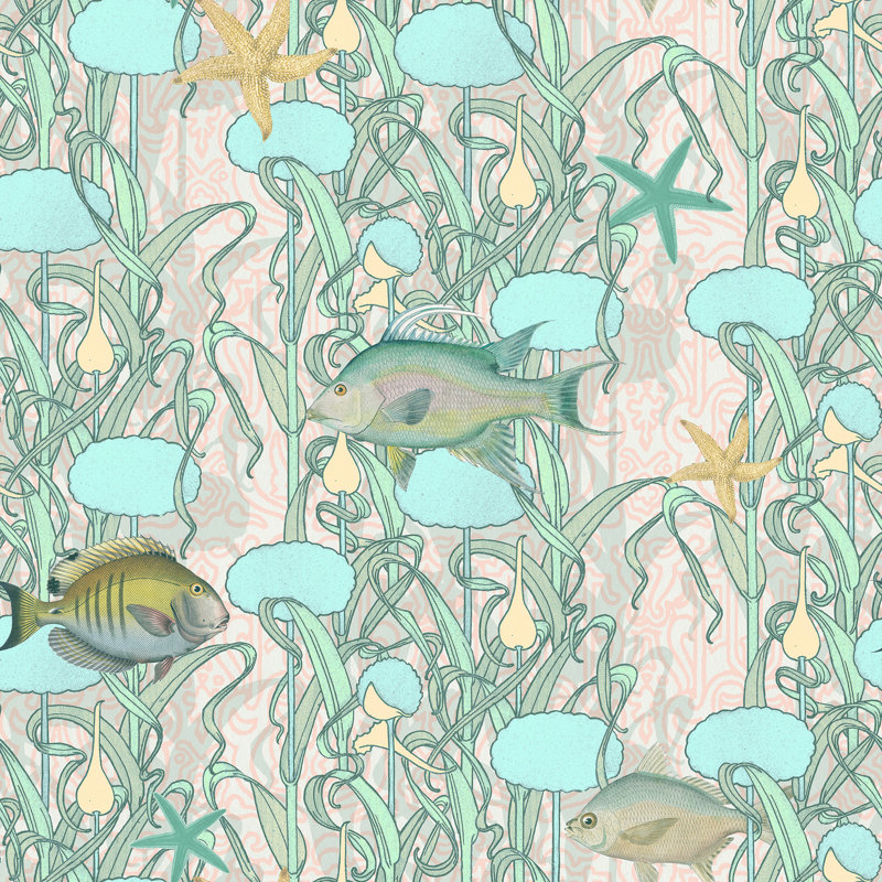 Rouleau de papier peint tapisserie L 33 pi x l 20,5 po Yuki Osada Lagoon, Rose hutte de lagon