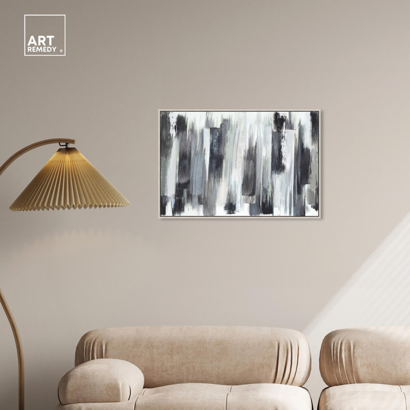 Modern Black and White Abstract Canvas Art with Silver Frame