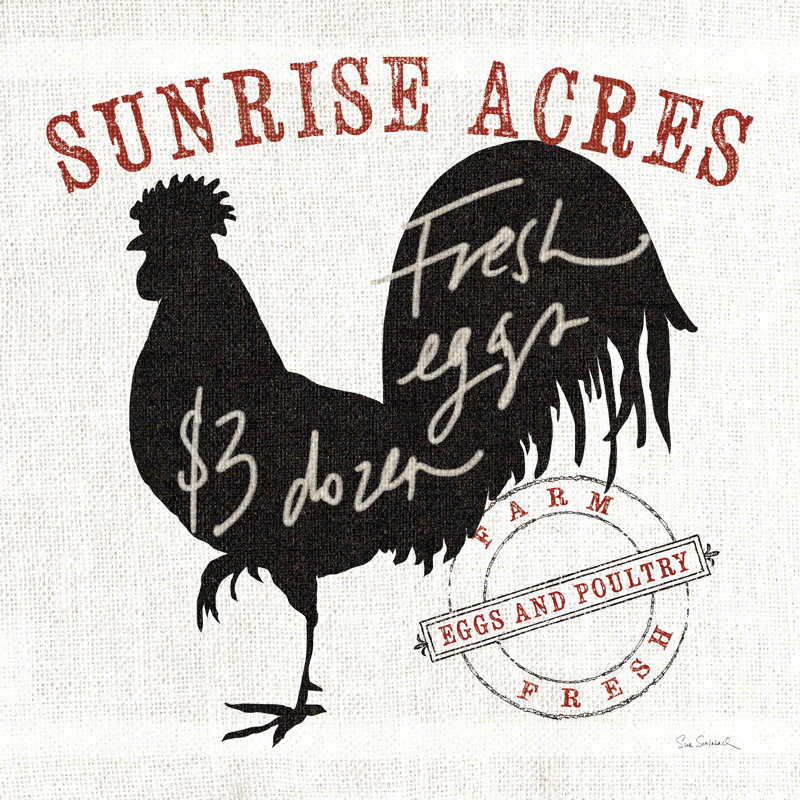 Farm Linen Rooster Black by Sue Schlabach - Wrapped Canvas Print, 76cm H x 76cm W