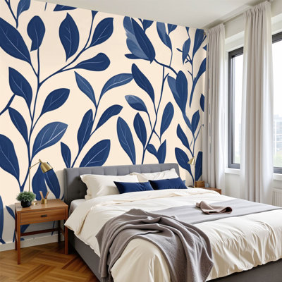 Peel and Stick Wallpaper 96" W x 69" H Modern Self Adhesive Wall Mural for Bedroom Floral Abstract Geometric Leaves Seamless Tropic Organic