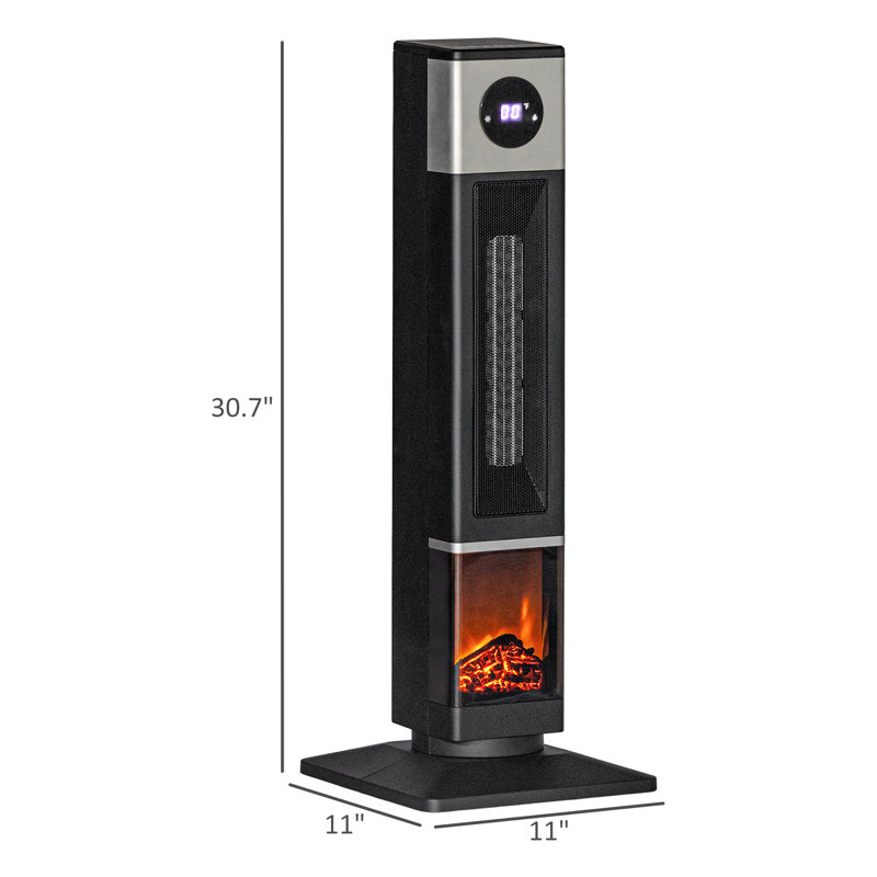 Chaufferette électrique noire autoportante 30,7 "avec flamme 3D réaliste, oscillation, télécommande, minuterie 12h, protection contre la surchauffe et le basculement, chauffe jusqu'à 323 pieds carrés