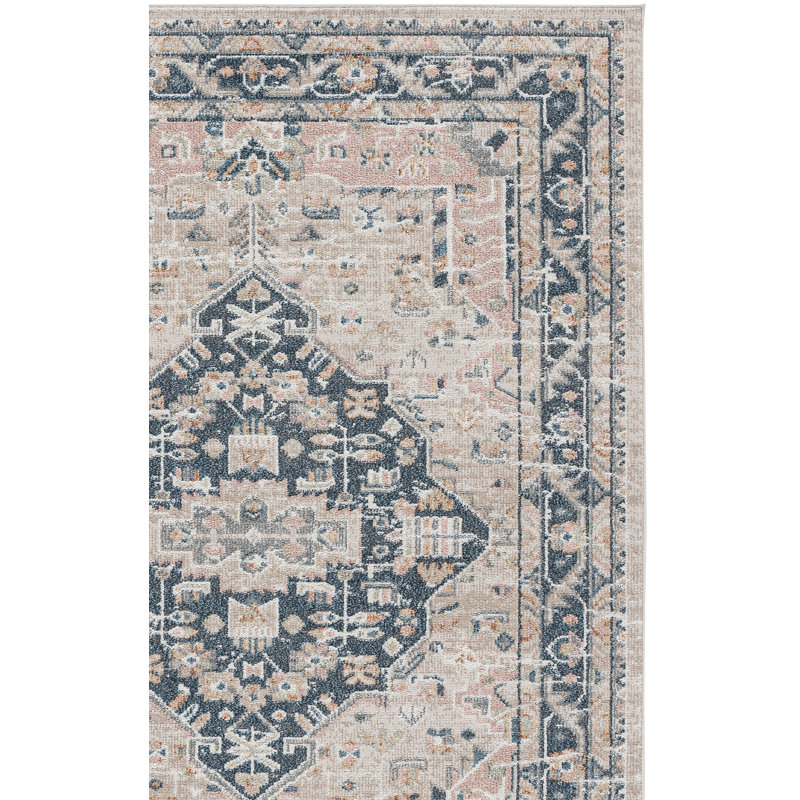 Hulme Oriental Area Rug in Beige/Navy, Rectangle 5'3" x 7'6"