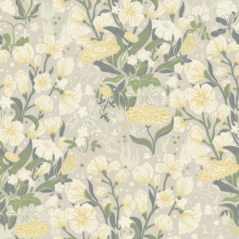 	 Fagring 33 Cm L  x 53 Cm W  Matte Wallpaper  Roll, Grey/Yellow