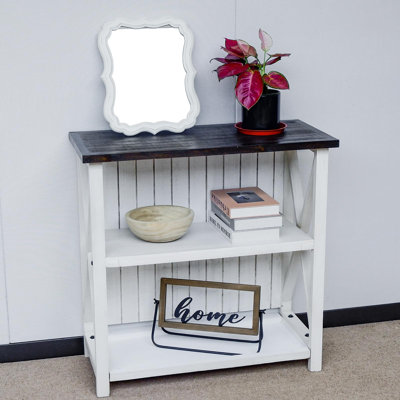 Farmhouse Console Table, Brown Entryway Table with Storage Shelves