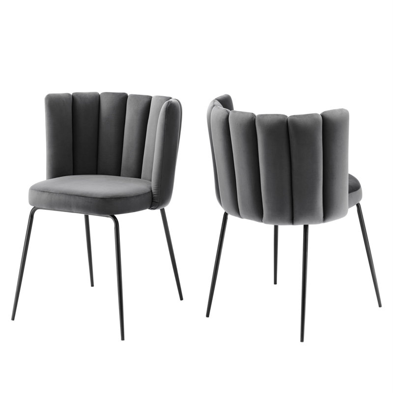 Virtue Performance Velvet Dining Chair Set Of 2 In Black Navy, Grey