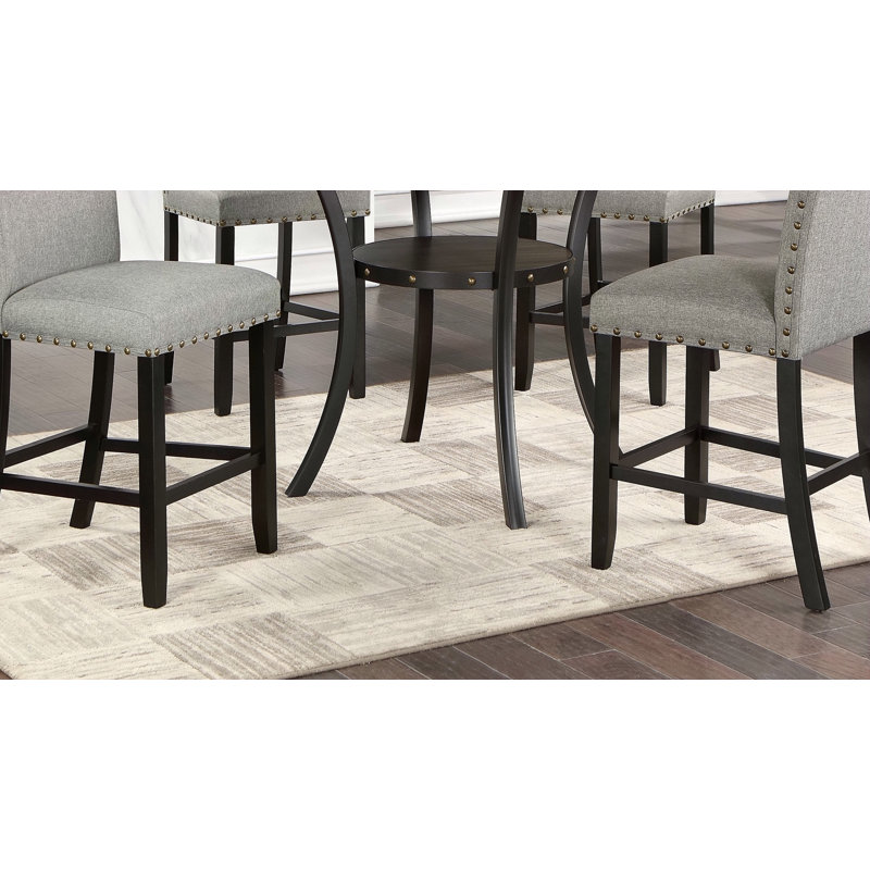 Ensemble de 2 chaises de salle à manger en tissu gris avec coussins moelleux et têtes de clou