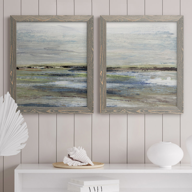 Wetlands I - ensemble de 2 peintures sur toile encadrées, gris, H 37,5 po x l 55 po x P 1,5 po