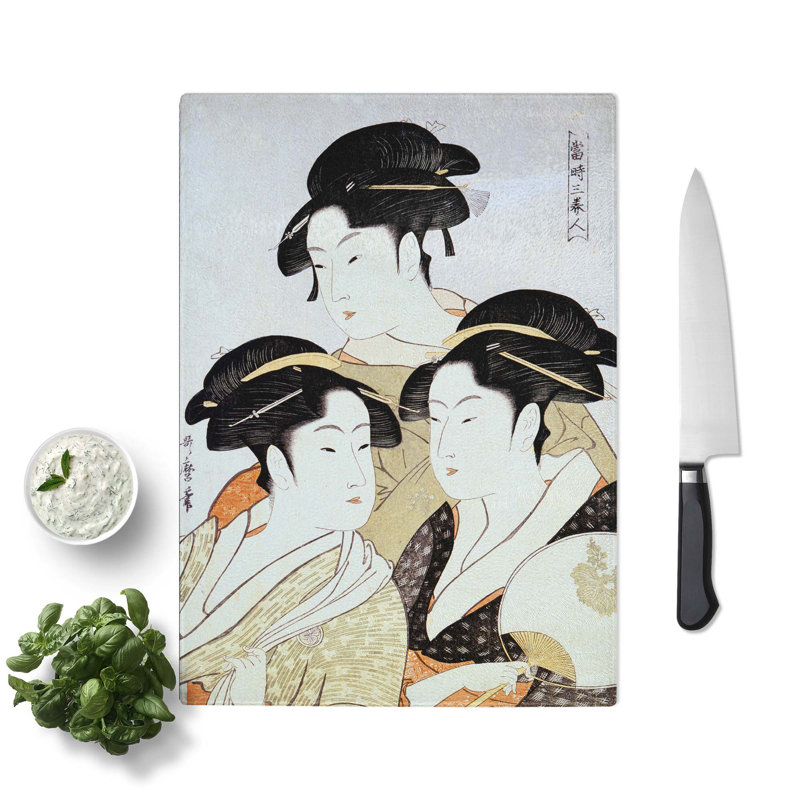 Tempered Glass Three Beauties of the Present Day by Kitagawa Utamaro Chopping Board, 20 cm W x 28.5 cm L