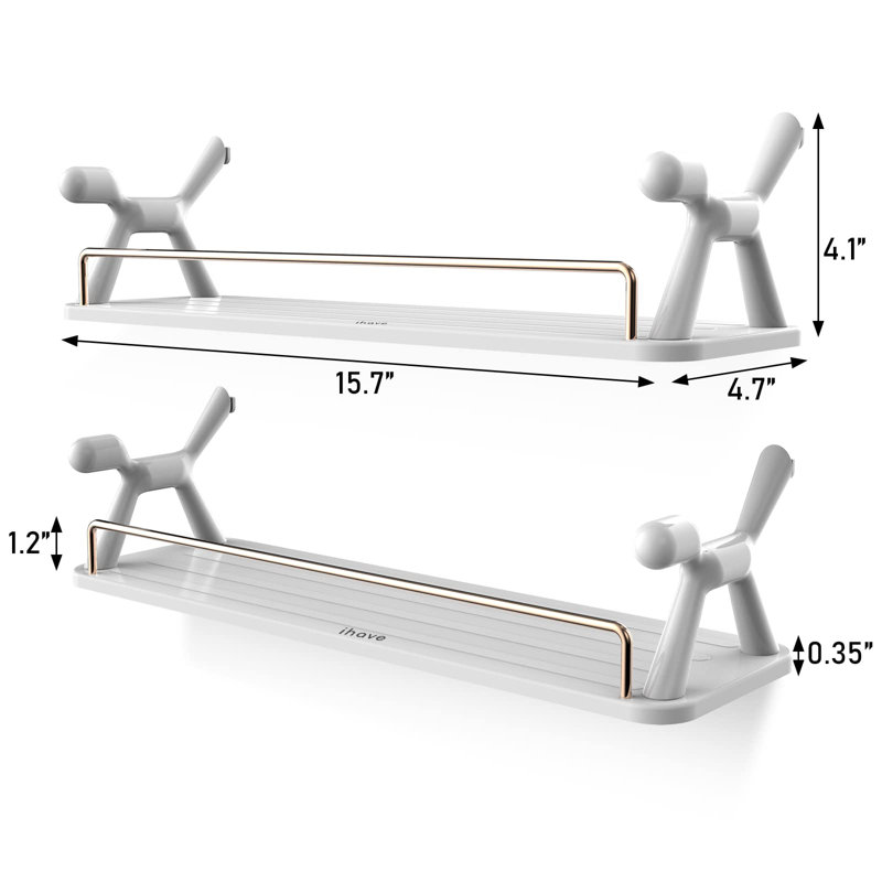 2 Piece Metal Floating Shelf, White