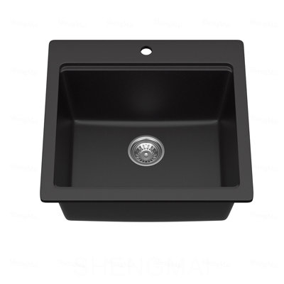 Évier de bar en quartz - Évier de cuisine encastré en granit noir 21 po x 20 po x 9 5/8 po