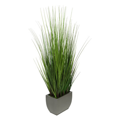 44" Faux Foliage Grass in Silver Zinc Planter