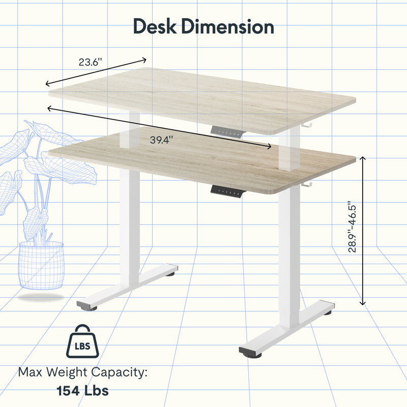 Bureau de travail debout à hauteur ajustable ergonomique avec crochets, H 46,5 po x l 39,4 po x P 23,6 po, Brun clair / jaune